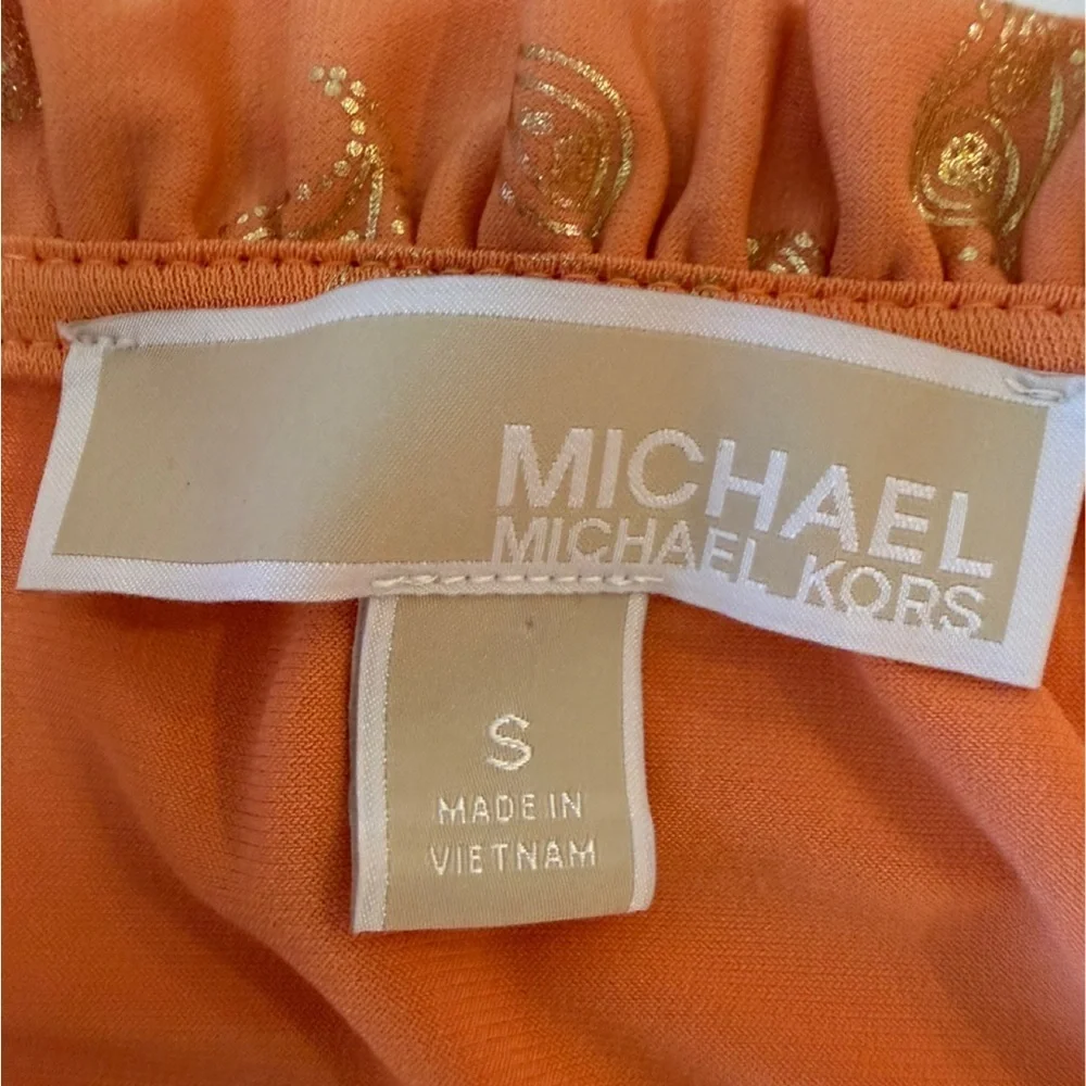Michael Kors Paisley-Foil Tank Top in Tangerine. Small